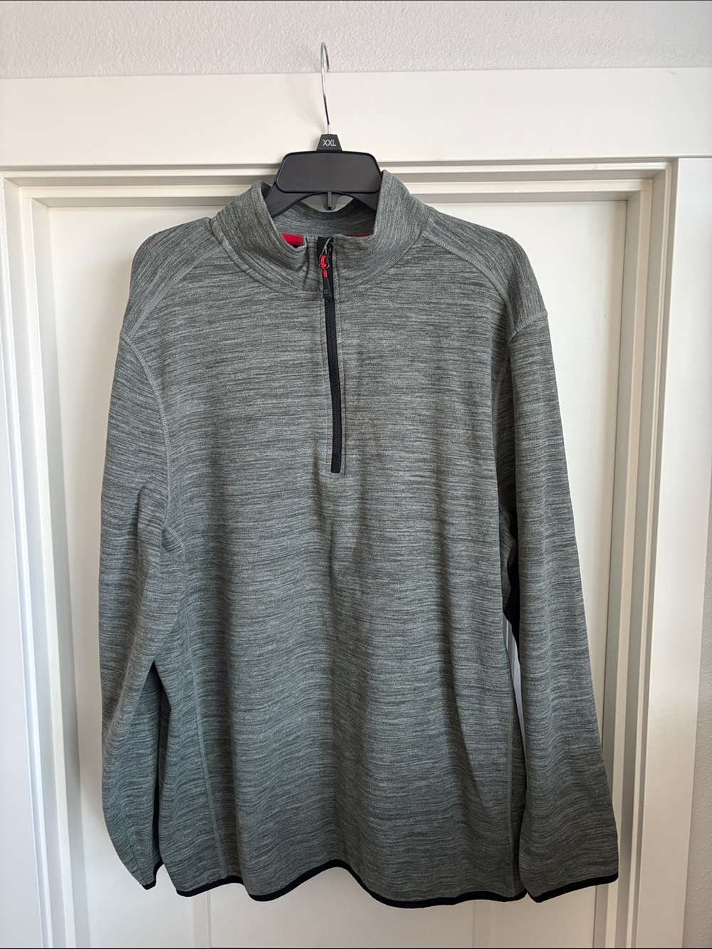 Avalanche Grey Knit Sweater with Red Accent